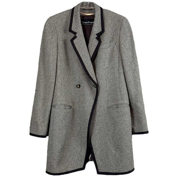 Vtg Louis Feraud Herringbone Wool Blend Long Blazer Suit...